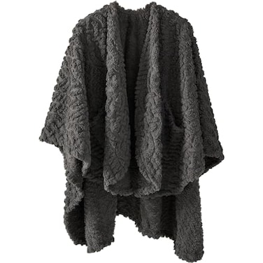 Royoliving Fuzzy Sherpa Wearable Fleece Blanket with Pockets for Adults Ultra Soft Plush Shawl Throw Blankets Grey 58 x 64