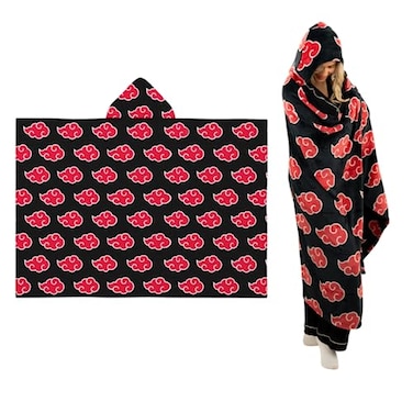 Franco Naruto Anime Akatsuki Cloud Bedding Super Soft and Cozy Wearable Hooded Throw Blanket 70 in x 50 in Official Licensed Product by Collectibles