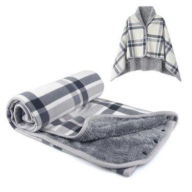 forestfish Fleece Wearable Blanket Plaid Lap Blanket Comfy Poncho Throw with Buttons for Bed Sofa Office GreyWhite
