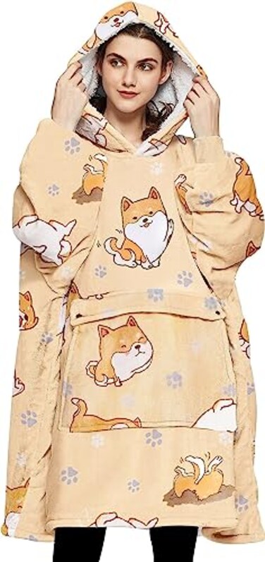 KFUBUO Wearable Blanket Hoodie for Adults Sherpa All Patterns Dog Oversized Sweatshirt Blanket with Pockets for Mom
