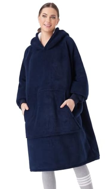 CozyLeep Sherpa Oversized Hooded Wearable Blanket Hoodie for Women Men Adluts Navy