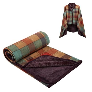 forestfish Fleece Wearable Blanket Plaid Lap Blanket Comfy Poncho Throw with Buttons for Bed Sofa Office