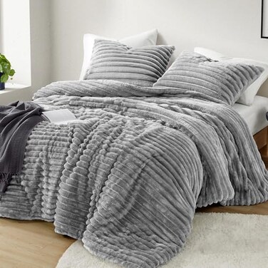 Intelligent Design Queen Comforter Set Cozy Plush Bedding Microfiber Reverse 3 Piece Lightweight Super Soft Ribbed Velvet Comforter 2 Shams All Season Fluffy Bed Set Avril FullQueen Grey