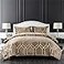 Sunshine Nicole Metallic Print Comforter Set Distressed Velvet Face with Metallic Print and Brushed Solid Microfiber Reverse with Light Weight Soft Poly Fill 3 Pieces Khaki Gold King