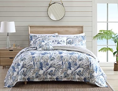 Tommy Bahama Queen Comforter Set with Shams Bed Skirt Soft Breathable Reversible Bedding Dorm Room Essentials Raw Coast Medium Blue