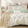 ALEISSEL Natural Cotton 3pcs Botanical Comforter Sets Queen SizeGreen Comforter with Red Blue FlowersGray Leaves on OffWhite Reversible Lightweight Bedding SetsFullQueen