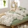 ALEISSEL Natural Cotton 3pcs Botanical Comforter Sets Queen SizeGreen Comforter with Red Blue FlowersGray Leaves on OffWhite Reversible Lightweight Bedding SetsFullQueen
