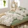 ALEISSEL Natural Cotton 3pcs Botanical Comforter Sets Queen SizeGreen Comforter with Red Blue FlowersGray Leaves on OffWhite Reversible Lightweight Bedding SetsFullQueen