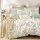 ALEISSEL Natural Cotton 3pcs Botanical Comforter Sets Queen SizeGreen Comforter with Red Blue FlowersGray Leaves on OffWhite Reversible Lightweight Bedding SetsFullQueen