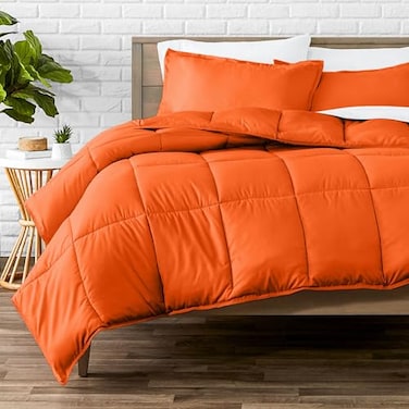 Bare Home Comforter Set Queen Size UltraSoft Goose Down Alternative Premium 1800 Series All Season Warmth Queen Orange