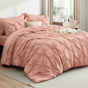 Bedsure California King Comforter Set Dusty Pink Bed in a Bag California King 7 PCS GentleSoft Bed Set Gift for Family All Season Down Alternative Comforter with Sheets Pillowcases Shams
