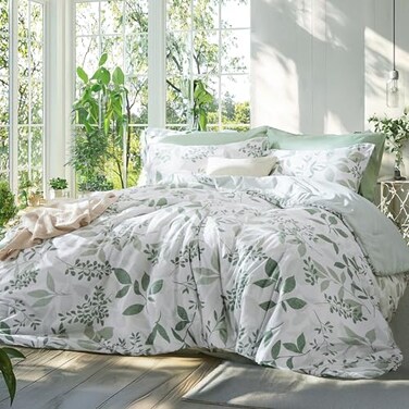 Bedsure Comforter Set Queen Size Cute Floral Bedding Comforter Set 3 Pieces 1 Soft Reversible Sage Green Botanical Flowers Comforter and 2 Pillow Shams