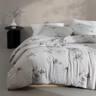 Calvin Klein King Comforter Set with Shams Floral Bedding with Matching Shams Medium Weight for All Season Aquarelle Floral Grey