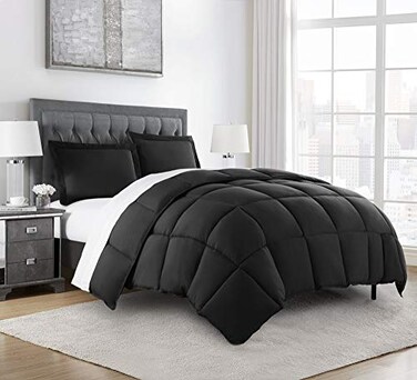 Chezmoi Collection 3Piece All Season Oversized King Comforter Set Black Soft Quilted Down Alernative Duvet Insert with Corner Tabs Lightweight Microfiber Bedding 110 x 96 Inches
