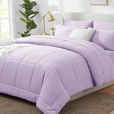 CozyLux Full Size Comforter Sets Lavender 7 Pieces Bed in a Bag Light Purple Comforter Full Size All Season Bedding Sets with Stitch Quilted Comforter Flat Sheet Fitted Sheet Pillowcases
