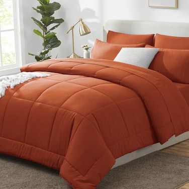 CozyLux Full Size Comforter Sets Terracotta 7 Pieces Bed in a Bag Burnt Orange Fall Comforter Full Size All Season Bedding Sets with Stitch Quilted Comforter Flat Sheet Fitted Sheet Pillowcases