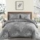 DJY Gray Comforter Set Queen Size Branch Botanical Bed in a Bag 7 Piece Grey Floral Comforter Soft Microfiber Branches Pattern Bedding Set for All Season 90x90
