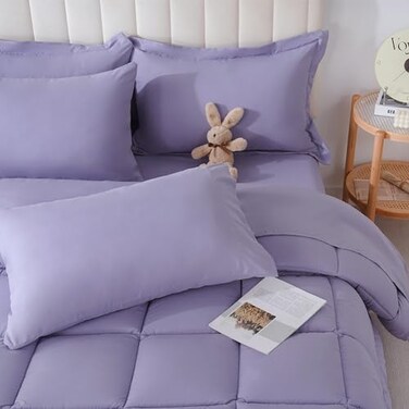 DOWNCOOL Full Size Comforter Sets 7Pcs Full Size Bedding Sets Purple All Season Down Alternative Bedding Comforter Sets with Comforter Flat Sheet Fitted Sheet 2 Pillow Shams 2 Pillowcases