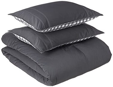 Eddie Bauer Queen Comforter Set Reversible Cotton Bedding with Matching Shams PreWashed for Added Softness Kingston Charcoal Queen