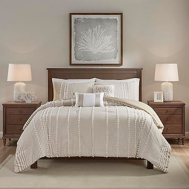 Harbor House Cotton Comforter Set Trendy Tufted Textured Design All Season Down Alternative Cozy Bedding with Matching Shams Anslee Pom Pom Taupe FullQueen92x96 3 Piece