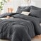 HYMOKEGE California King Comforter Set Seersucker 7 Pieces All Season Luxury Bed in a Bag for Bedroom Bedding Set with Comforters Sheets Pillowcases Shams Dark Grey