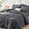 HYMOKEGE California King Comforter Set Seersucker 7 Pieces All Season Luxury Bed in a Bag for Bedroom Bedding Set with Comforters Sheets Pillowcases Shams Dark Grey