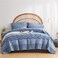 KAKIJUMN Blue Tufted Comforter Set King Size 7 Piece Bed in a Bag Shabby Chic Boho Comforter and Sheet Set Pom Pom Textured Bed Set All Season Soft Microfiber Complete Bedding SetBlueKing