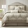 LANCO MODERN LIFESTYLE Beige Queen Comforter Set 7 Pieces Jacquard Woven with Damask Bedding Set in a Bag Includes Comforter Bed Skirt Pillow Shams and Decorative Pillows