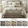 LANCO MODERN LIFESTYLE Beige Queen Comforter Set 7 Pieces Jacquard Woven with Damask Bedding Set in a Bag Includes Comforter Bed Skirt Pillow Shams and Decorative Pillows