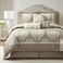 LANCO MODERN LIFESTYLE Beige Queen Comforter Set 7 Pieces Jacquard Woven with Damask Bedding Set in a Bag Includes Comforter Bed Skirt Pillow Shams and Decorative Pillows