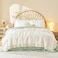 Litanika Full Comforter Set Ivory 3 Pieces Beige Ruffle Farmhouse Aesthetic Bedding Comforter Set Lightweight Fluffy Microfiber Bed Set 79x90In Comforter 2 Pillowcases