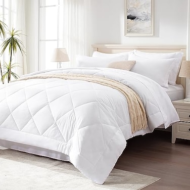 Love's cabin Loves cabin King Size Comforter Set White 7 Pieces King Bed in a Bag All Season Bedding Sets with 1 Comforter 1 Flat Sheet 1 Fitted Sheet 2 Pillowcase and 2 Pillow Sham