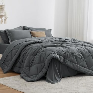 Love's cabin Loves cabin Twin XL Comforter Set Dark Grey 5 Pieces Twin XL Bed in a Bag All Season Bedding Sets with 1 Comforter 1 Flat Sheet 1 Fitted Sheet 1 Pillowcase and 1 Pillow Sham