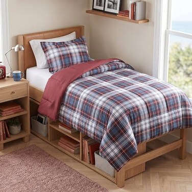 Madison Park Essentials Parkston Plaid Comforter Set Soft Brushed Microfiber College Bedding 3M Scotchguard Stain Release Cover Modern All Season Cabin Bedding Twin Twin XL Red 2 Piece