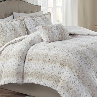 Madison Park Zuri Soft Plush Comforter Set Faux Fur Animal Stripes Design Faux Mink On The Reverse Modern All Season Bedding Set with Matching Sham King Snow Leopard 4 Piece
