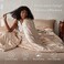 MR&HM MRHM Satin Comforter King 7 Pieces Luxurious Pinch Pleat Bedding Set with Comforter Flat Sheet Fitted Sheet Pillowcases Shams Super Silky Soft Bed Set for All Season King Champagne