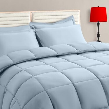 TAIMIT Light Blue Queen Size Comforter Set 7 Pieces Bed in a Bag Bedding Sets with All Season Soft Quilted Warm Fluffy Reversible ComforterFlat SheetFitted Sheet2 Pillow Shams2 Pillowcases