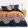 Wake In Cloud Bohemian Comforter Set Boho Chic Ornate Floral Elements Pattern Printed for Men Women Soft Lightweight Bedding 3 Pieces Orange Navy King Size