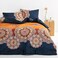 Wake In Cloud Bohemian Comforter Set Boho Chic Ornate Floral Elements Pattern Printed for Men Women Soft Lightweight Bedding 3 Pieces Orange Navy King Size