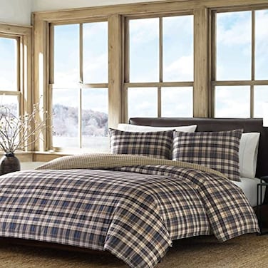 Eddie Bauer King Comforter Set Reversible Cotton Bedding with Matching Shams Home Decor for All Seasons Port Gamble Blue King