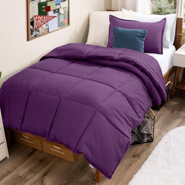 Bare Home Comforter Set TwinTwin Extra Long Size UltraSoft Goose Down Alternative Premium 1800 Series All Season Warmth TwinTwin XL Plum