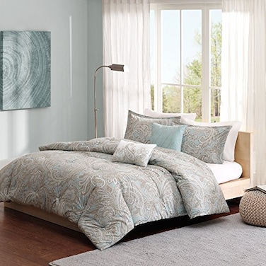 Madison Park Pure Ronan Cotton Comforter Set Casual Paisley Design All Season Alternative Down Cozy Bedding Matching Shams Decorative Pillows Blue KingCal King104x92 5 Piece
