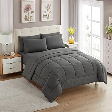 Sweet Home Full Size Comforter Set with Sheets 7Piece Bedding Collection 1 Comforter 1 Fitted Sheet 1 Flat 4 Pillowcases Deep Pocket Soft Breathable Premium Quality Ideal for All Seasons Gray