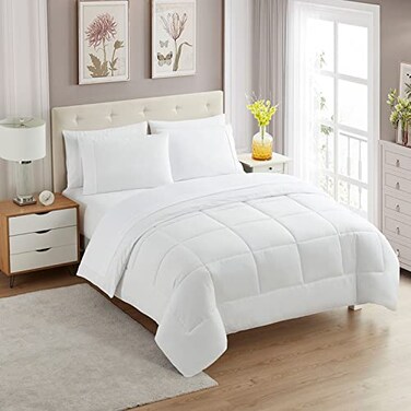 Sweet Home Collection 7 Piece Comforter Set Bag Solid Color All Season Soft Down Alternative Blanket Luxurious Microfiber Bed Sheets White Queen