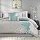 Madison Park Lola Sateen Cotton Comforter SetCasual Medallion Floral Design All Season Down Alternative Bedding Shams Bedskirt Decorative Pillows King GreyAqua 7 Piece