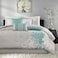 Madison Park Lola Sateen Cotton Comforter SetCasual Medallion Floral Design All Season Down Alternative Bedding Shams Bedskirt Decorative Pillows King GreyAqua 7 Piece
