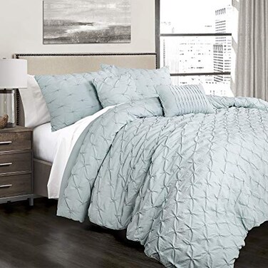 Lush Decor Ravello Pintuck Comforter Set Luxe 5 Piece Textured Bedding Set Traditional Glam Farmhouse Inspired Bedroom Decor King Blue