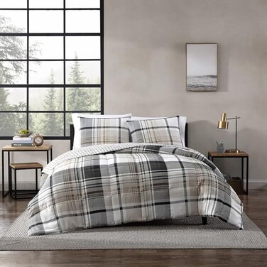 Eddie Bauer King Comforter Set Plaid Reversible Bedding Stylish Warm Home Decor Normandy Grey King