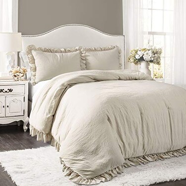 Lush Decor Reyna Ruffle Comforter Set FullQueen Wheat 3 Piece Cozy Bedding Set