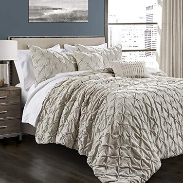 Lush Decor Ravello Pintuck Comforter Set Luxe 5 Piece Textured Bedding Set Traditional Glam Farmhouse Inspired Bedroom Decor Full Queen Wheat